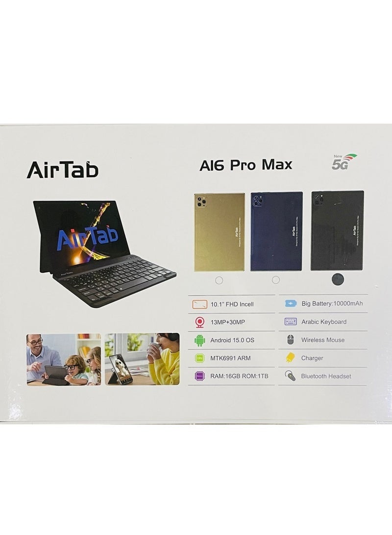 AirTab A16 Pro Max 5G Smart Tablet 10.1-Inch Display, 16GB RAM, 1TB Storage, 10000mAh Battery with Wireless Arabic Keyboard – High-Performance Android Tablet in Sleek Black for Work, Study & Entertainment - Image 3