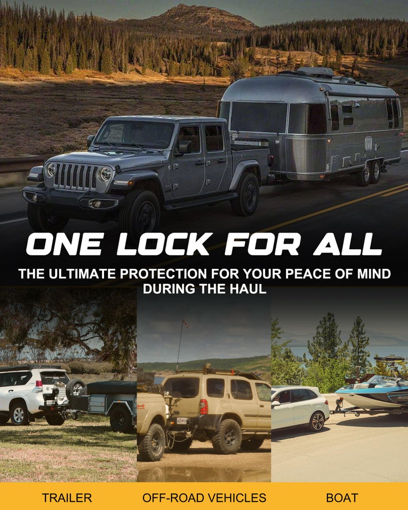 RETRUE Universal Coupler Lock Trailer Locks Ball Hitch Trailer Hitch Lock Adjustable Security Heavy-Duty Steel Fits 1-7/8 Inch, 2 Inch, 2-5/16 Inch Couplers, Yellow - Image 5