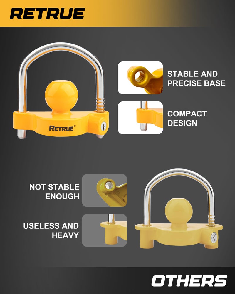 RETRUE Universal Coupler Lock Trailer Locks Ball Hitch Trailer Hitch Lock Adjustable Security Heavy-Duty Steel Fits 1-7/8 Inch, 2 Inch, 2-5/16 Inch Couplers, Yellow - Image 4
