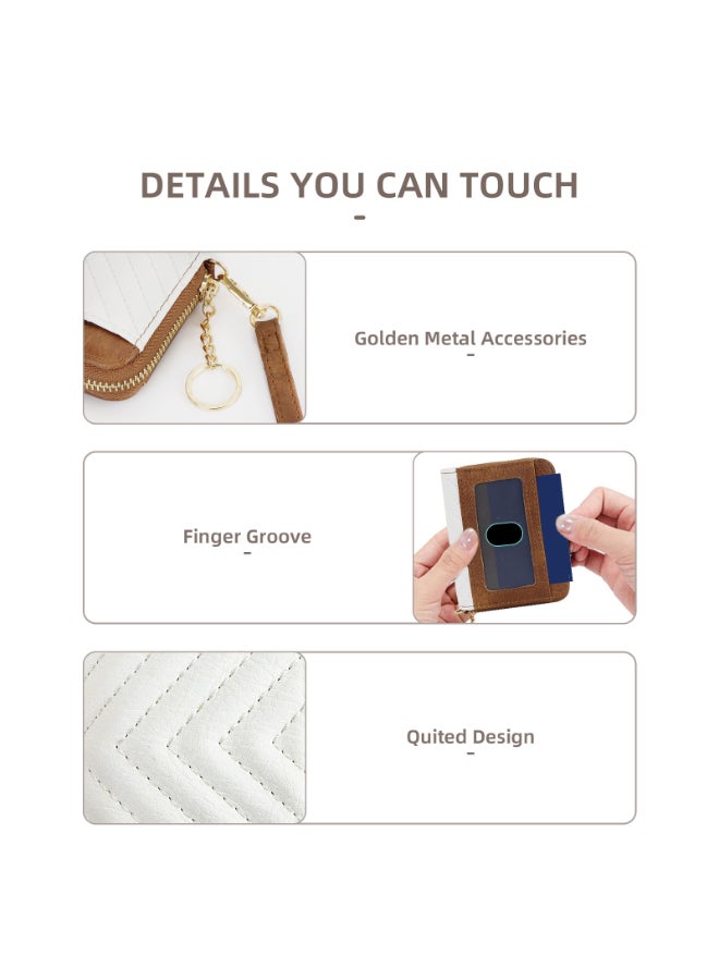 SHABILI Women PU Multi-Pocket Zipper Wrist Card Holder Wallet , Ladies Tote Style Passport Wrist Bag Organizer, Quilted Stitching RFID Blocking Accessory for Teen Youth Daily Business Travel (White Brown) - Image 3