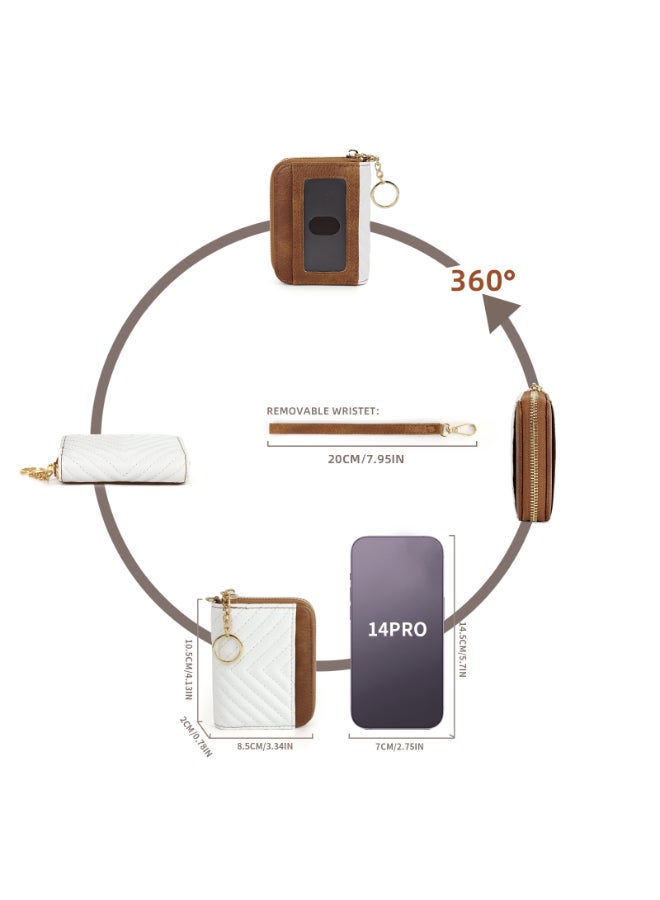 SHABILI Women PU Multi-Pocket Zipper Wrist Card Holder Wallet , Ladies Tote Style Passport Wrist Bag Organizer, Quilted Stitching RFID Blocking Accessory for Teen Youth Daily Business Travel (White Brown) - Image 5