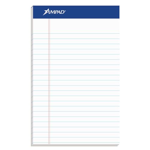 Ampad 5 x 8 Legal Pad, Medium Rule Writing Pads, Red Margin, White, 50 Sheets per Writing Pad, 12 Pack (20-304) - Image 1