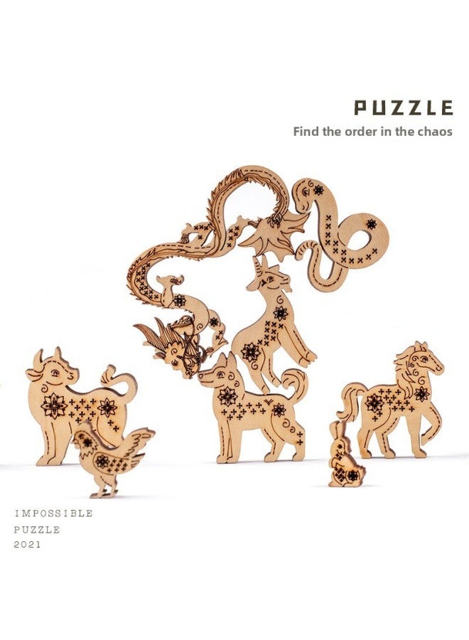 Zodiac Puzzle Ins A Generation Of Wooden Three-dimensional Puzzle Best Selling-Color:Chris Maze - Image 4