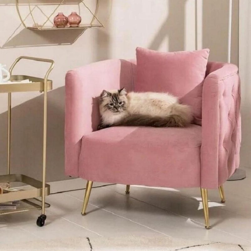 Betak Swedish wood and velvet armchair - pink - Image 1
