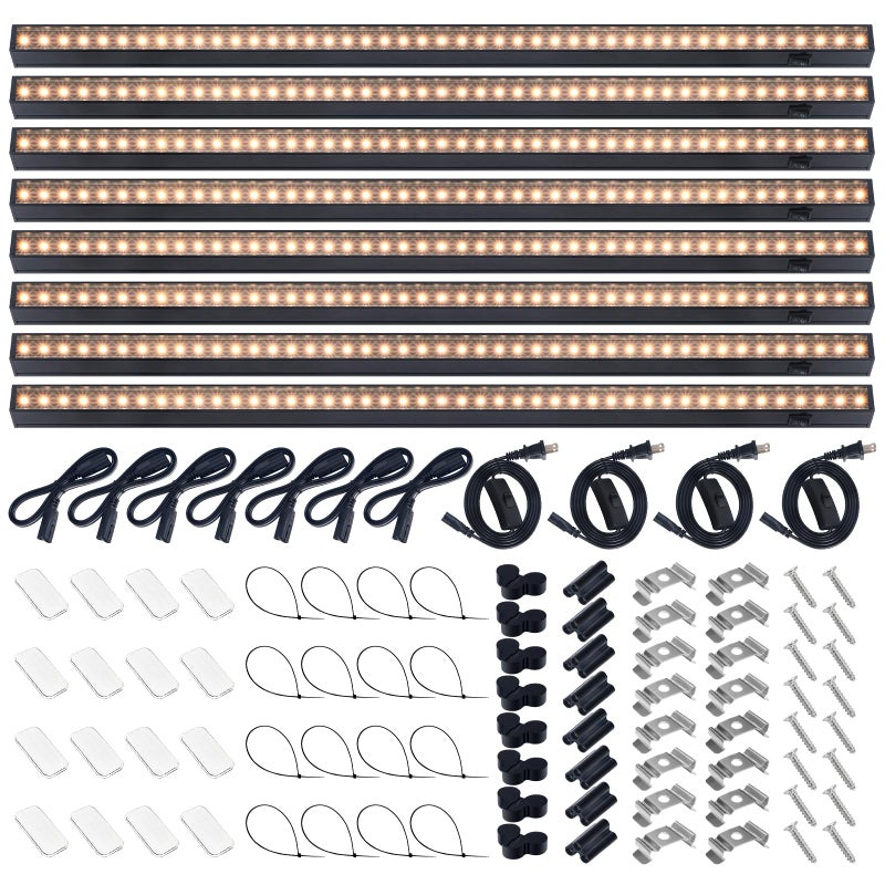 Barrina T5 Grow Lights, Plant Light for Indoor Growing, 2FT 80W (8 x 10W) Full Spectrum LED Grow Light, Black Cover Grow Light Strips with Switch, Magnetic Installation, Yellow, 8 Packs - Image 1
