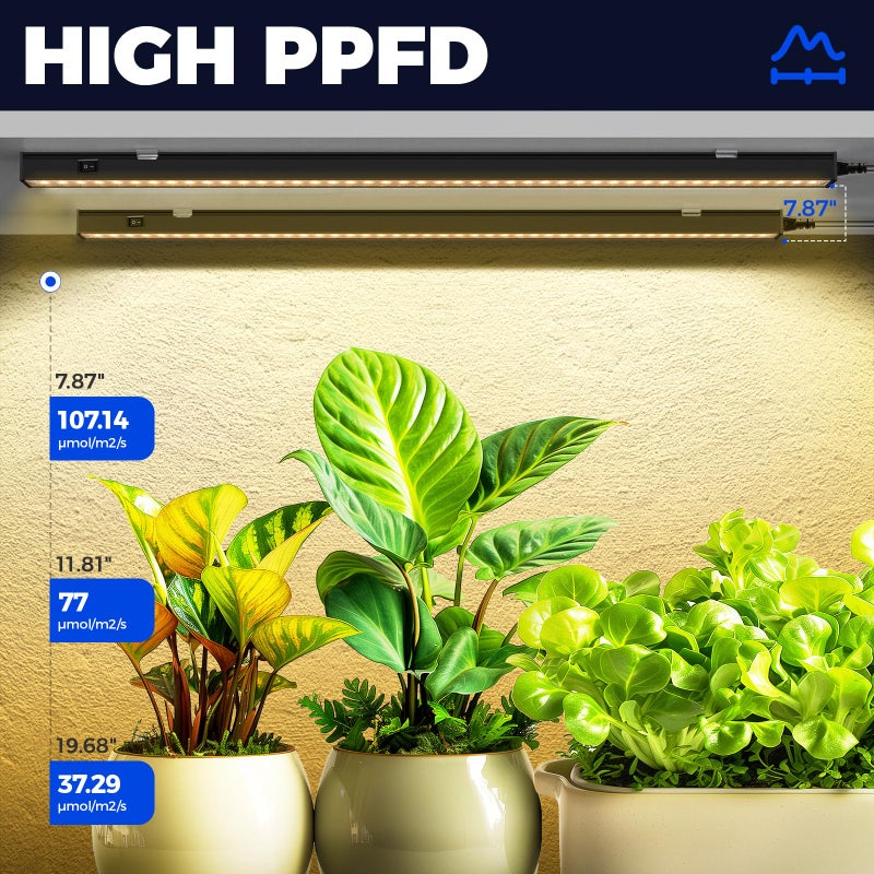 Barrina T5 Grow Lights, Plant Light for Indoor Growing, 2FT 80W (8 x 10W) Full Spectrum LED Grow Light, Black Cover Grow Light Strips with Switch, Magnetic Installation, Yellow, 8 Packs - Image 3