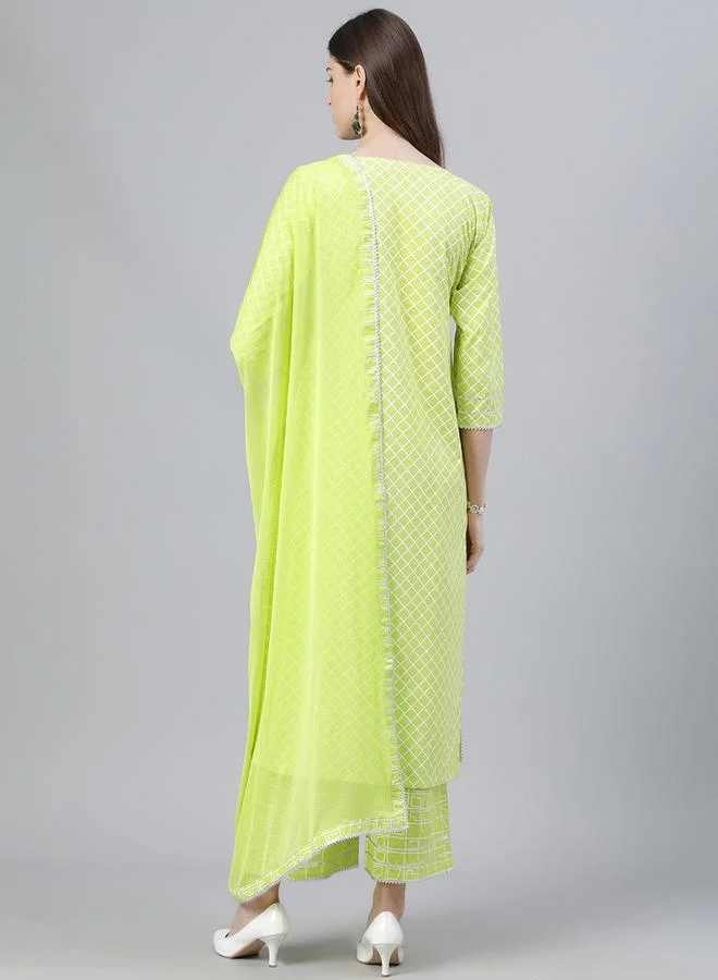 Libas Libas Printed Kurta with Palazzo and Chiffon Solid Dupatta Set
