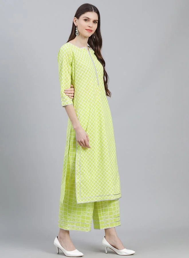 Libas Libas Printed Kurta with Palazzo and Chiffon Solid Dupatta Set