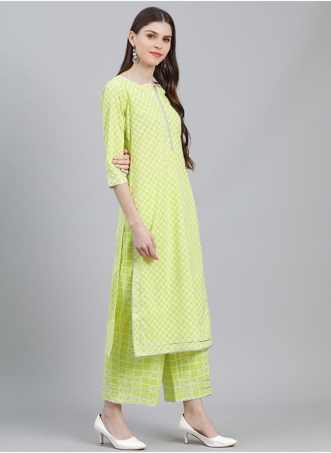 Libas - Printed Kurta with Palazzo and Chiffon Solid Dupatta Set by Styli - Image 1
