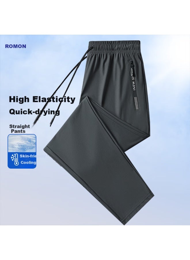 Romon Men'S Summer Ice Silk Thin Quick-Drying Straight Leg Sports Pants Casual Ice Silk High Elasticity Pants