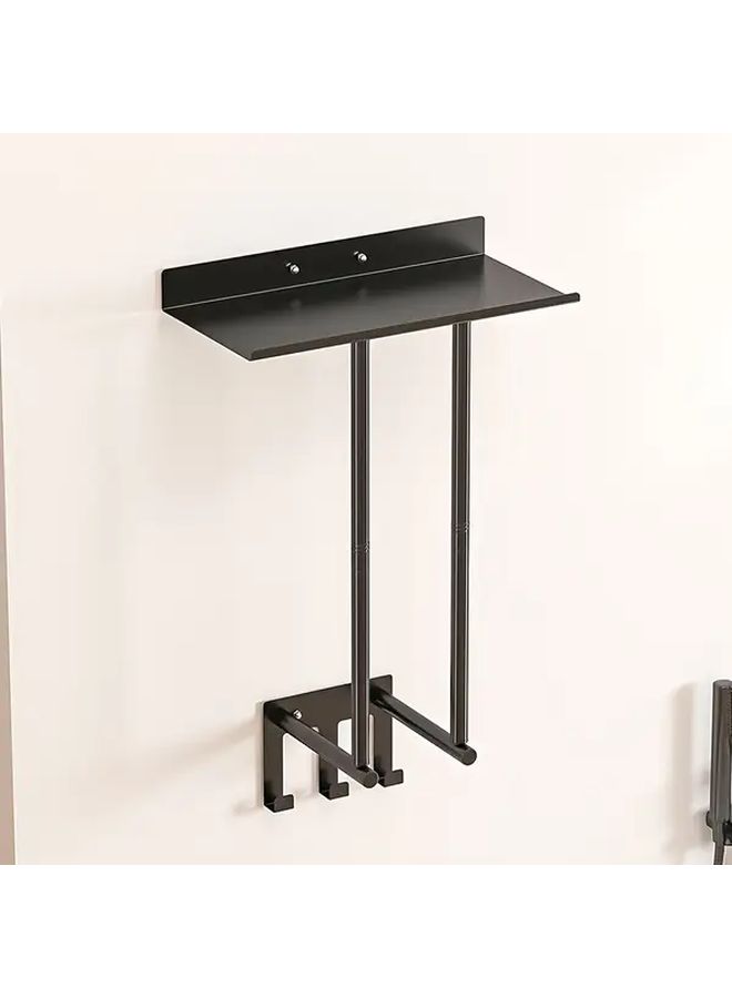 Black Wall Mounted Towel Storage Rack With 3 Hooks No Drill Bathroom Organizer - Image 5