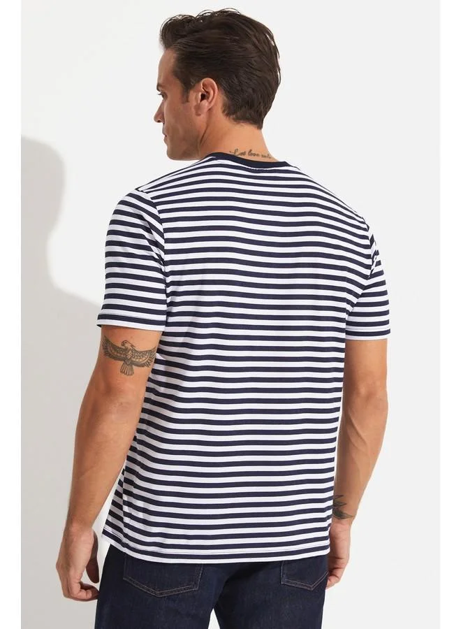 جون June Men Regular Fit Striped Crew Neck Tshirt Navy