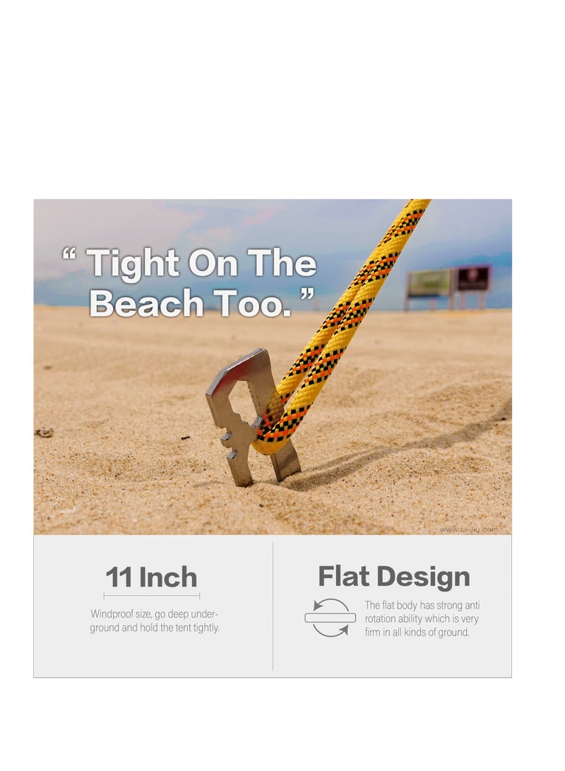 Excefore Tent Stakes, 11 inch 6 Pcs Multifunctional Stainless Steel Heavy Duty Metal Pegs, 2.47 oz Light Weight & Portable, Wind-Resistant Size, for Camping Backpacking Garden Hammocks and Canopy - Image 2