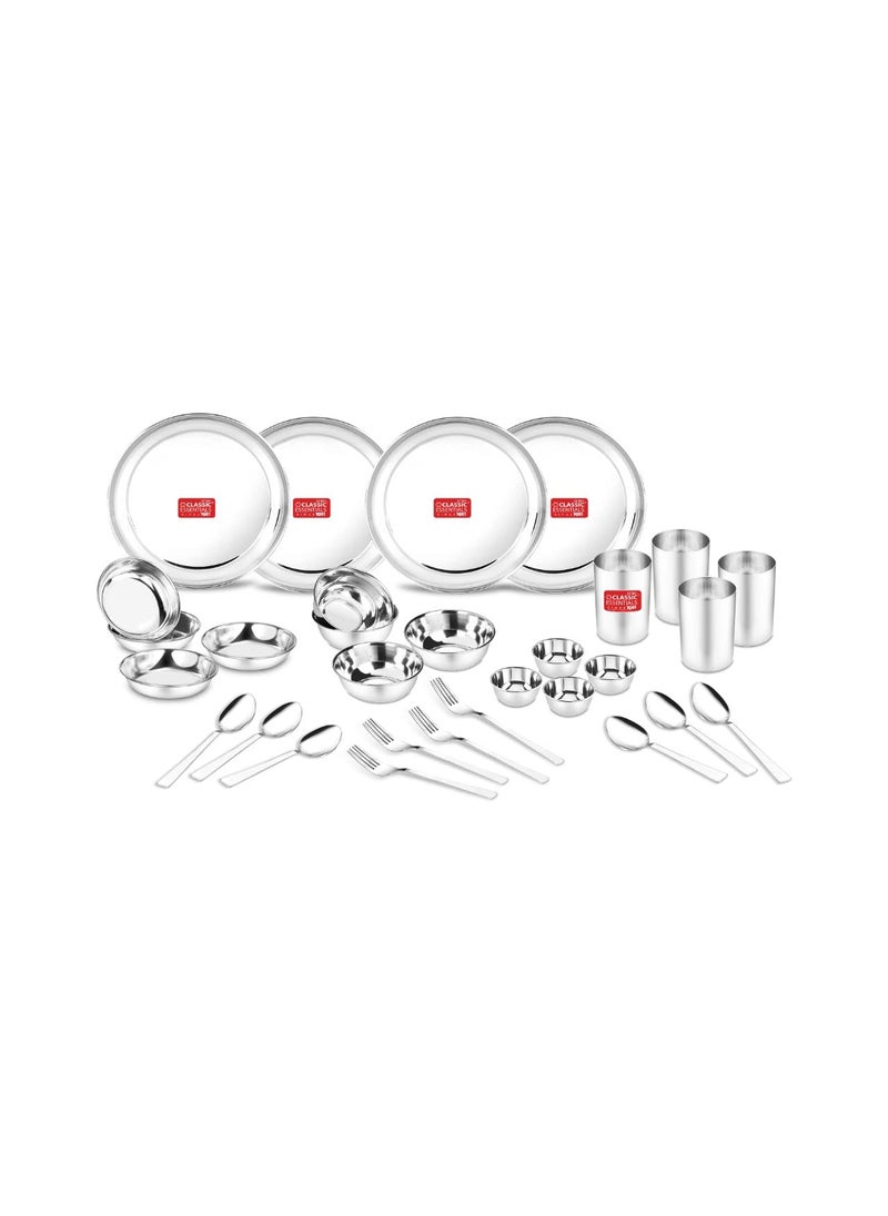 Classic Essentials Classic Essentials Stainless Steel Dinner Set | Heavy Gauge Stainless Steel Dinner Set | Kitchen Set for Home | Shagun Set/Bartan Set | Plain Design, Set of 32  - Image 1