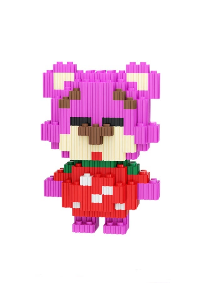 Miniature Small Particle Puzzle Building Blocks Gift Children's Educational Toy Puzzle (Standing Strawberry Short Sleeve Pink Bear)  - Image 1