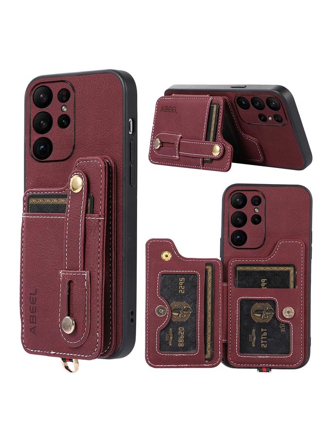 اس-توب جراب لهاتف Samsung Galaxy S23 Ultra 5G من ABEEL بنمط الليتشي وحقيبة بطاقات من البولي يوريثان - Image 1