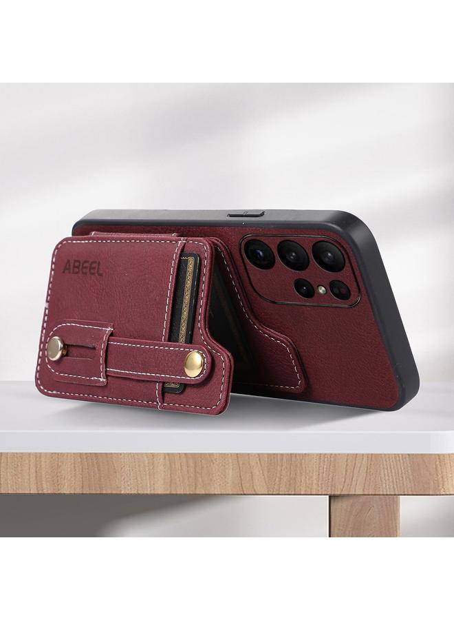 اس-توب جراب لهاتف Samsung Galaxy S23 Ultra 5G من ABEEL بنمط الليتشي وحقيبة بطاقات من البولي يوريثان - Image 4