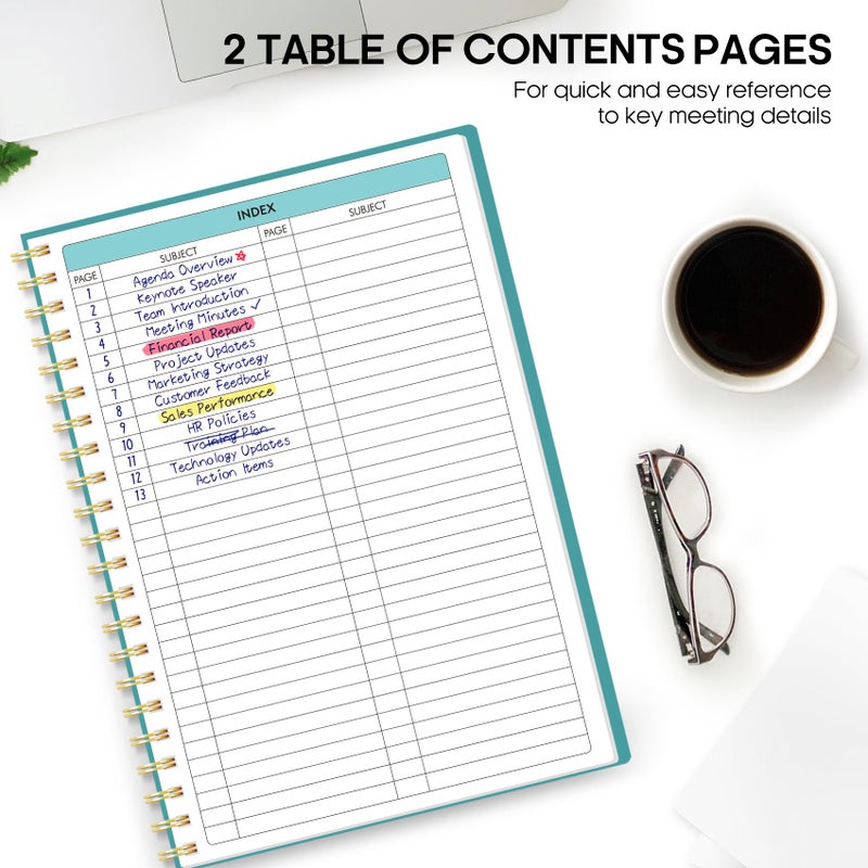 Taja Meeting Notebook for Work Organization - Work Planner Notebook with Action Items, Agenda Planner for Note Taking, 160 Pages (6.9" X 9.9") Project Organizer for Men & Women - Blue - Image 3
