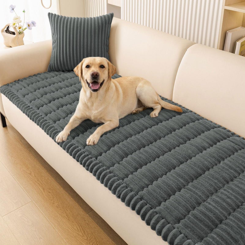 Smiry Couch Cover for Dogs Washable, Non Slip Fuzzy Pet Couch Covers for 3 Cushion Sofa Pet Friendly, Thick Soft Sofa Slipcovers Cushion Protector (Dark Grey, 27.6" x 59") - Image 1