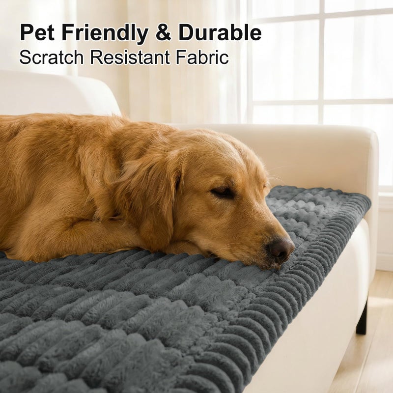 Smiry Couch Cover for Dogs Washable, Non Slip Fuzzy Pet Couch Covers for 3 Cushion Sofa Pet Friendly, Thick Soft Sofa Slipcovers Cushion Protector (Dark Grey, 27.6" x 59") - Image 3