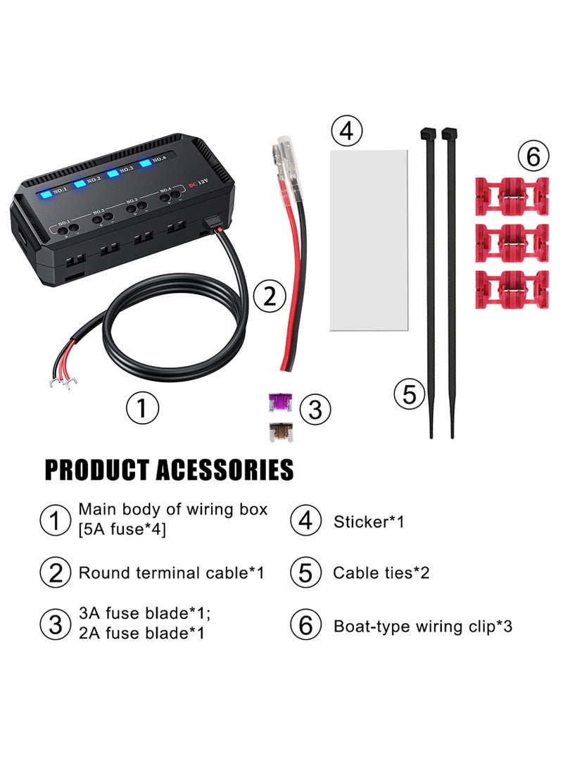 Excefore Fuse Block 12V 20A Waterproof Fuse Relay Box Kit with LED Indicator Automotive Fuse Box Quick Wiring Heat-resistant Fuse Holder Panel with 5A 3A 2A Fuses for Car Motorcycle - Image 5