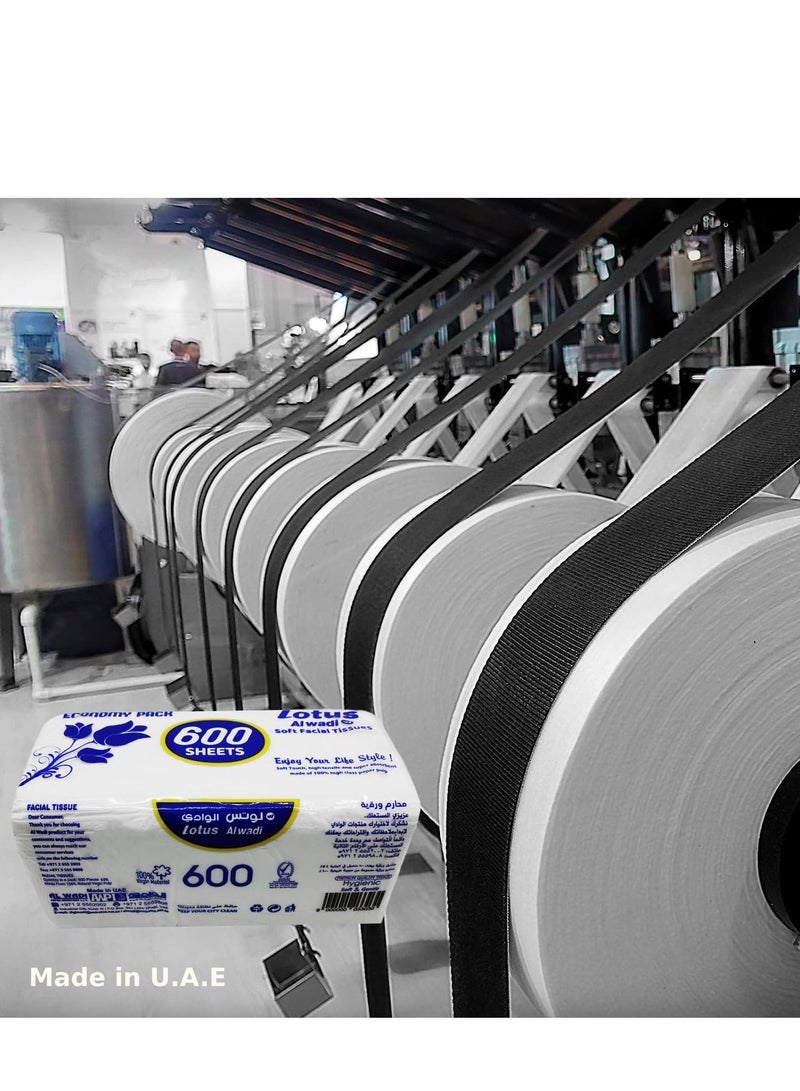 Lotus Alwadi Lotus Al Wadi Facial tissue 600 Sheets(Many), 1 ply per Bundle - 4 bundles (2400 tissues in 1 pack) - Image 5