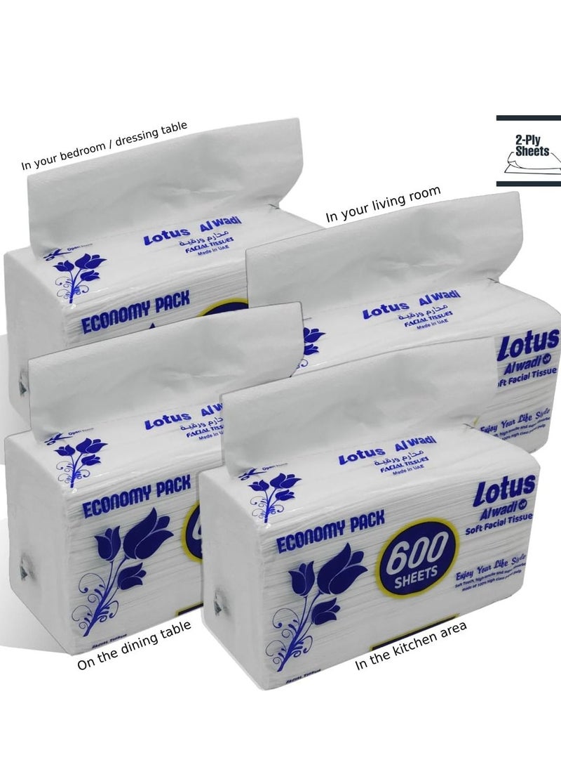 Lotus Alwadi Lotus Al Wadi Facial tissue 600 Sheets(Many), 1 ply per Bundle - 4 bundles (2400 tissues in 1 pack) - Image 4