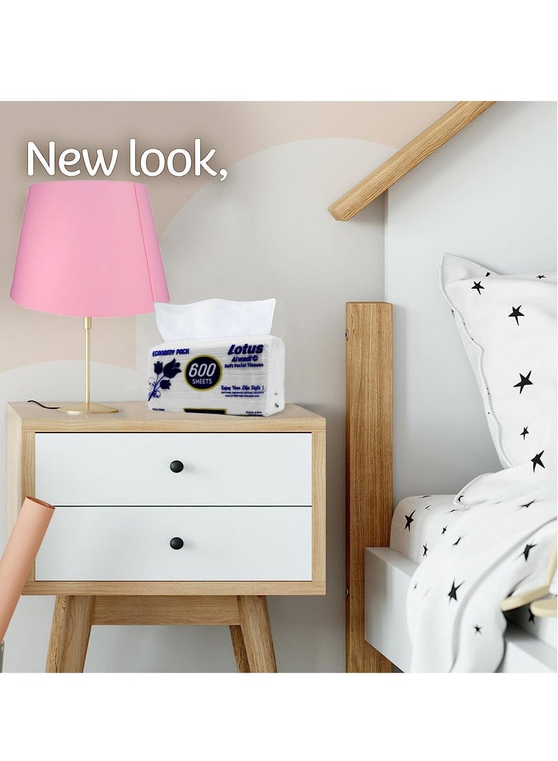 Lotus Alwadi Lotus Al Wadi Facial tissue 600 Sheets(Many), 1 ply per Bundle - 4 bundles (2400 tissues in 1 pack) - Image 3