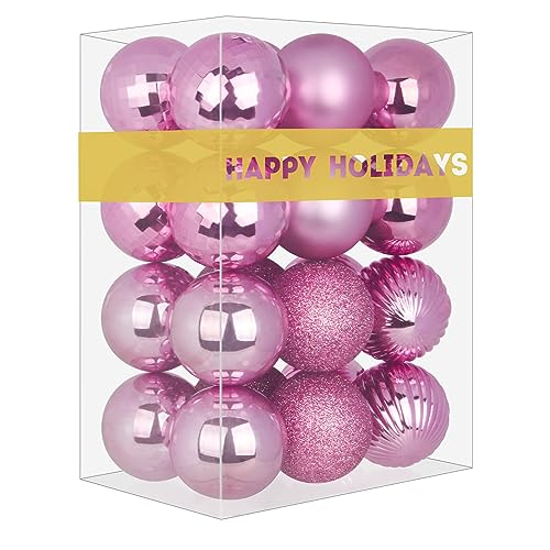 GameXcel 24Pcs Christmas Balls Ornaments for Xmas Tree Shatterproof Christmas Tree Decorations Medium Size Hanging Ball Pink 25 inch x 24 Pack inch - Image 1