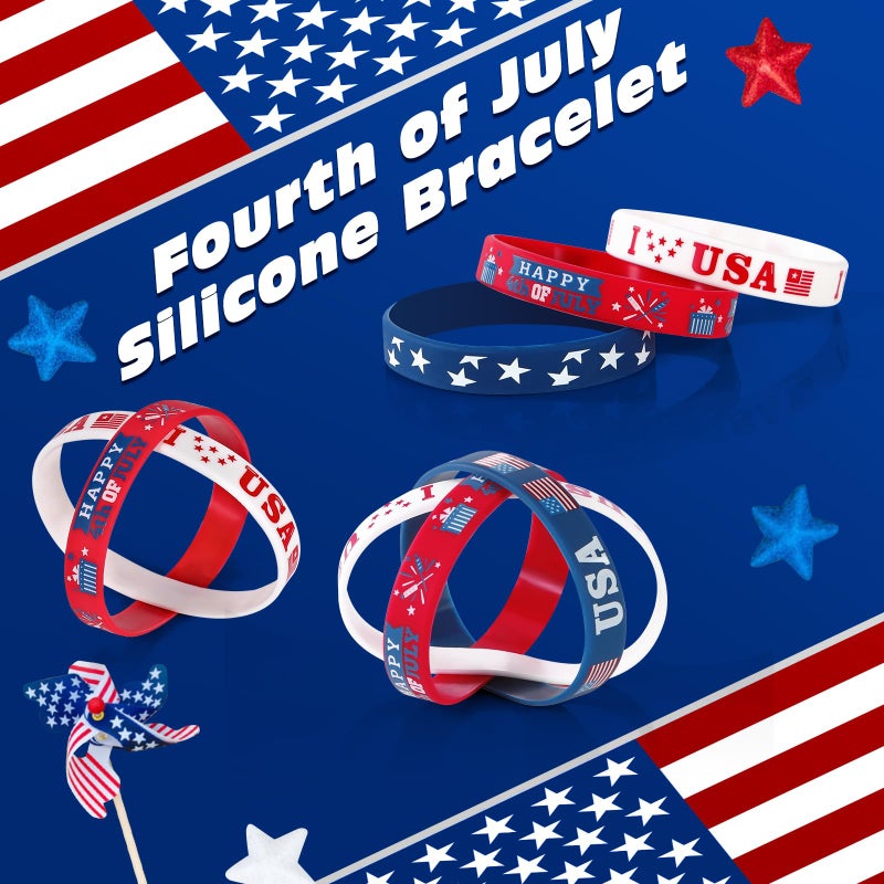 Genuvi 4th of July Patriotic Rubber Bracelets USA American Flag Wristbands Red White and Blue Silicone Bracelet for Independence Day Party Favors for Kids Teens School Classroom Prizes Gifts 30 PCS - Image 5