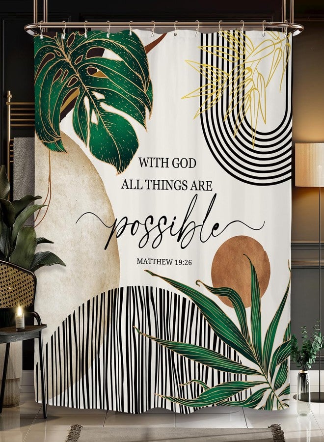 Miyotaa Abstract Emerlad Green Shower Curtain Set 60Wx71H Inches Bible Quotes Minimalist Aesthetic Modern Inspirational Motivational Positive Polyester Waterproof Bathroom Curtain with 12 Hooks - Image 1