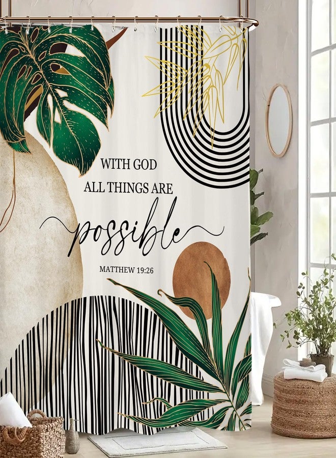 Miyotaa Abstract Emerlad Green Shower Curtain Set 60Wx71H Inches Bible Quotes Minimalist Aesthetic Modern Inspirational Motivational Positive Polyester Waterproof Bathroom Curtain with 12 Hooks - Image 4