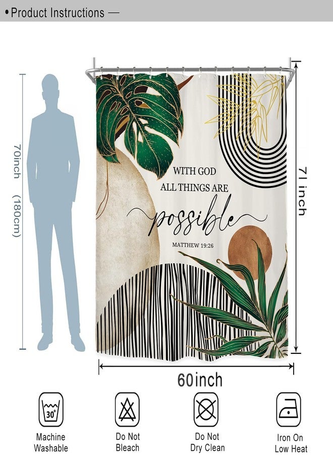 Miyotaa Abstract Emerlad Green Shower Curtain Set 60Wx71H Inches Bible Quotes Minimalist Aesthetic Modern Inspirational Motivational Positive Polyester Waterproof Bathroom Curtain with 12 Hooks - Image 3