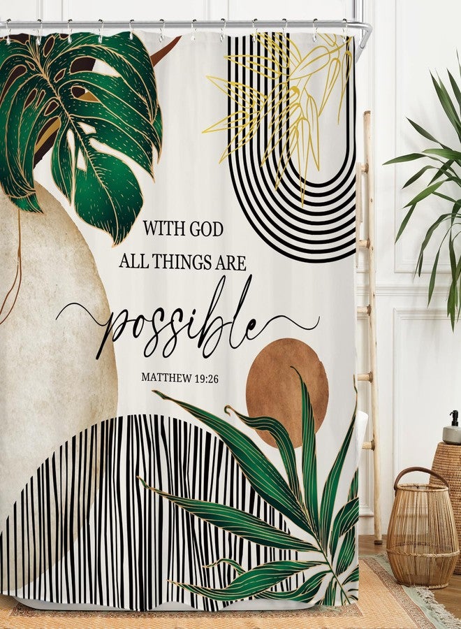 Miyotaa Abstract Emerlad Green Shower Curtain Set 60Wx71H Inches Bible Quotes Minimalist Aesthetic Modern Inspirational Motivational Positive Polyester Waterproof Bathroom Curtain with 12 Hooks - Image 2