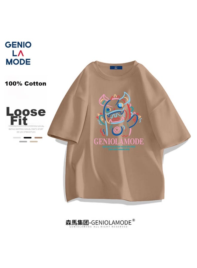 Geniolamode Men's Short-sleeve T-shirt, New Trendy Brand, Small Devil Print, Loose Casual Five-quarter Sleeve, Pure Cotton Comfortable Breathable T-shirt - Image 5