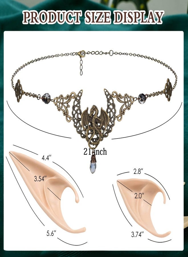 FRESHME Fairy Elf Ears with Moon Headpieces - Handmade Black Moon Crystal Head Chain Goddess Crescent Headband for Women Girls Renaissance Halloween Cosplay Costume Accessories - Image 4