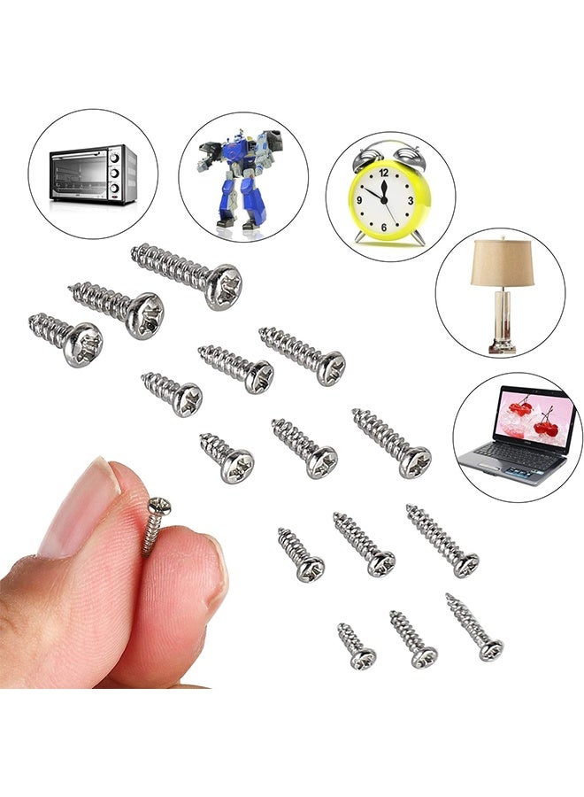 MVAQKLM  750Pcs 15 Sizes Silver Tiny Screws for Electronics, M1/M1.2/M1.4/M1.5/M1.7 Very Small Phillips Pan Head Self Tapping Screws, Micro Wood Screws, Mini Electronic Screws Assortment Kit Carbon Steel - Image 3