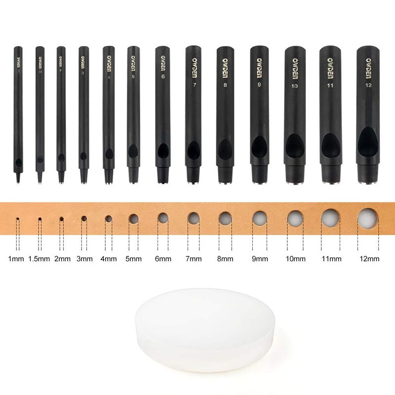 OWDEN Professional 13 Pcs Leather Hole Punch Set (Slim Style) 1.0-12MM for Belt,Watch Band and Strap Gasket. with a Free 3" Nylon mat. - Image 1