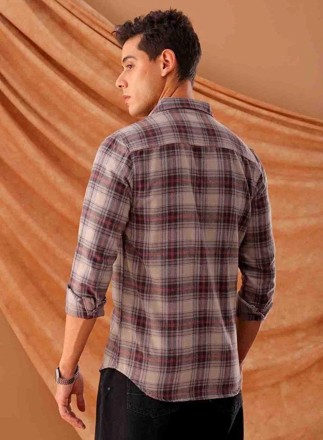 ذا انديان كراج كو Men Slim Fit Checkered Full Sleeves Cutaway Collar Casual Shirt