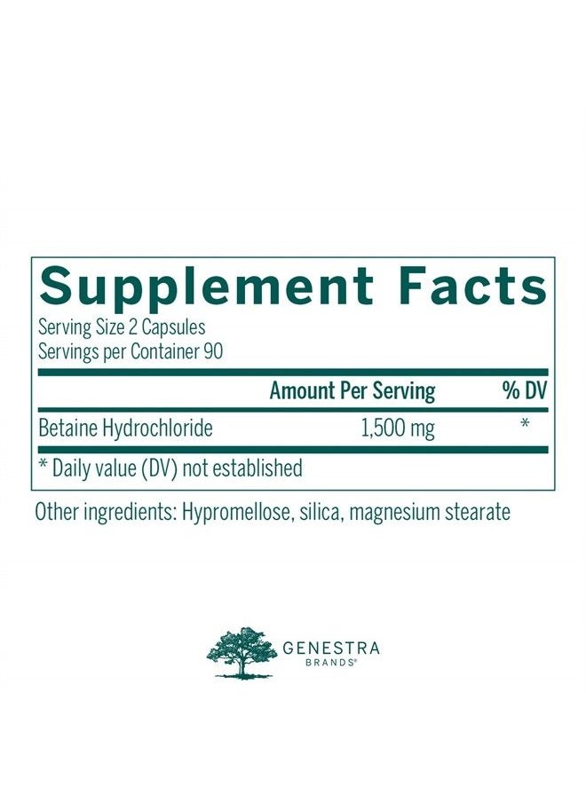 Genestra Brands - Betaine HCl | Betaine Hydrochloride Supplement for Protein Digestion | 180 Capsules - Image 1