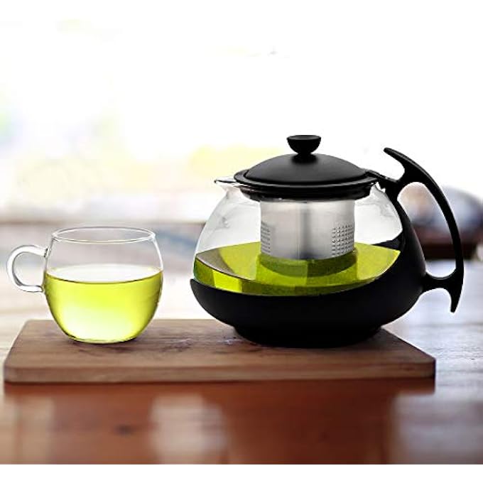 Wonderchef Piccolo Glass Tea Infuser With Plunger 750Ml Black Stainless Steel Mesh Filter - Image 2