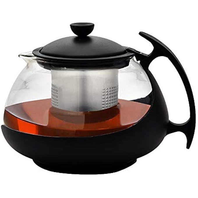 Wonderchef Piccolo Glass Tea Infuser With Plunger 750Ml Black Stainless Steel Mesh Filter - Image 1