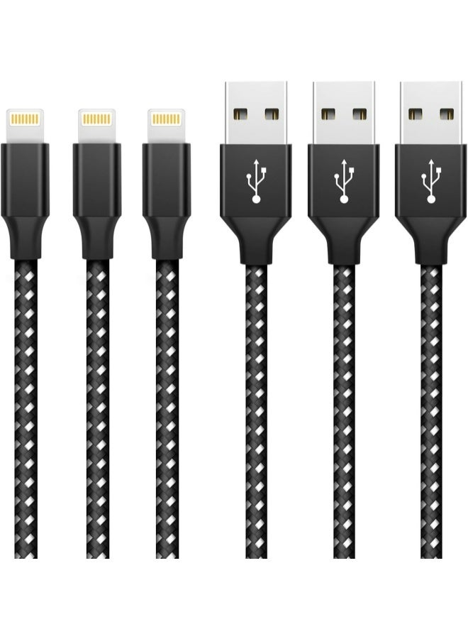 أبلينم 3 قطع شاحن آيفون 1.8 متر كابل لايتنينج للشحن السريع معتمد من Apple MFi، سلك نقل عالي السرعة مضفر من النايلون لهاتف iPhone 14 13 12 11 Pro Max XR XS X 8 7 6 Plus iPad والمزيد - Image 1
