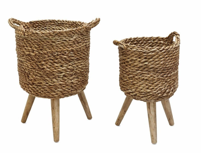 Handmade Woven Seagrass Basket with Wooden Legs, Large Size Natural Storage Box, Rustic Home Organizer for Living Room, Bedroom, Kitchen, and Outdoor Use, Durable Handcrafted Rattan Container - Image 2