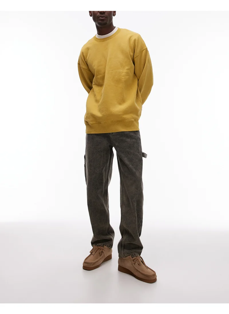 TOPMAN Straight Acid Wash Trousers In Khaki - Khak