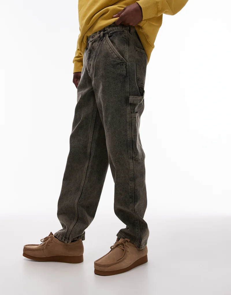 TOPMAN Topman straight acid wash trousers in khaki - KHAK