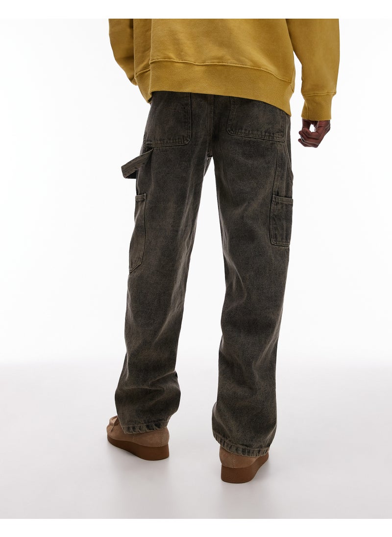 TOPMAN Topman straight acid wash trousers in khaki - KHAK  - Image 2