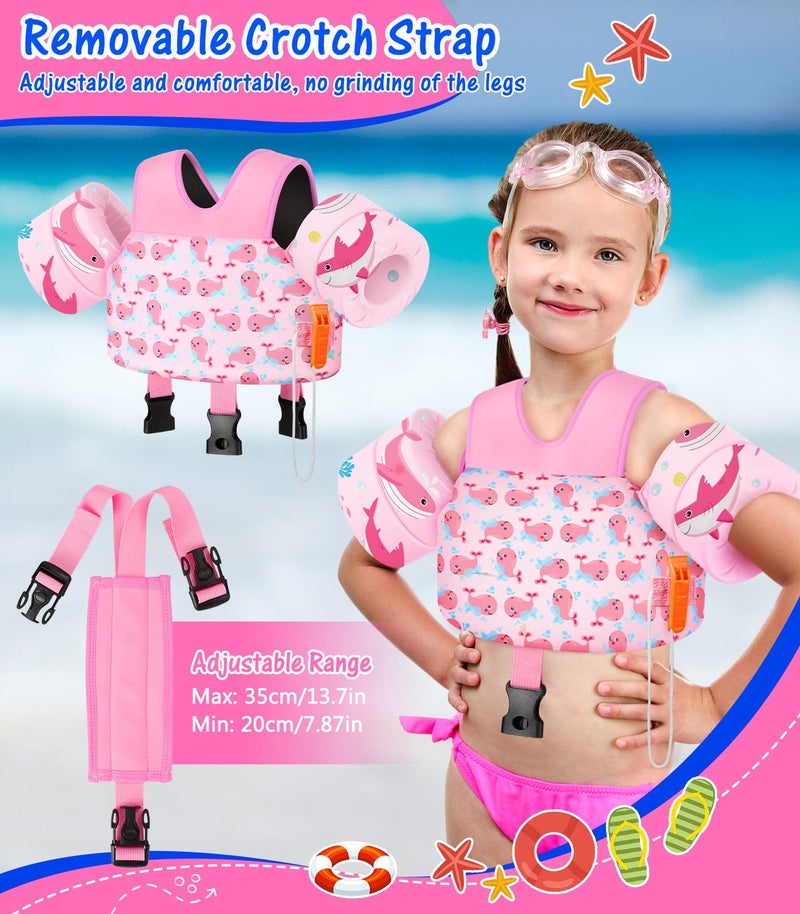 MoKo Swim Arm Floaties 15-30 lbs, Toddler Swim Vest for Kids Cartoon Swimming Water Wings with Crotch Strap, Pool Float Vests Sleeves Shoulder Straps Arm Band for Children, Baby Pink Whale - Image 4