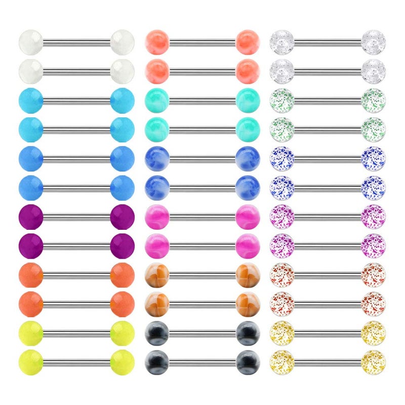 Mayhoop 14G 36Pcs Stainless Steel Nipple Rings Tongue Rings Straight Barbell Bars Piercing 14mm in Length For Women Men - Image 1