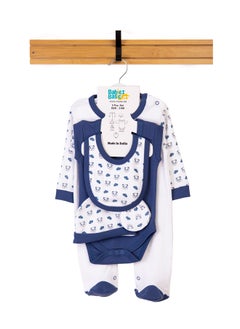 Babies Basic 5 Piece Unisex 100% Cotton Gift Set Include Bib, Romper, Mittens, Cap And Sleepsuit/Jumpsuit- Sleepy Panda  - Image 1